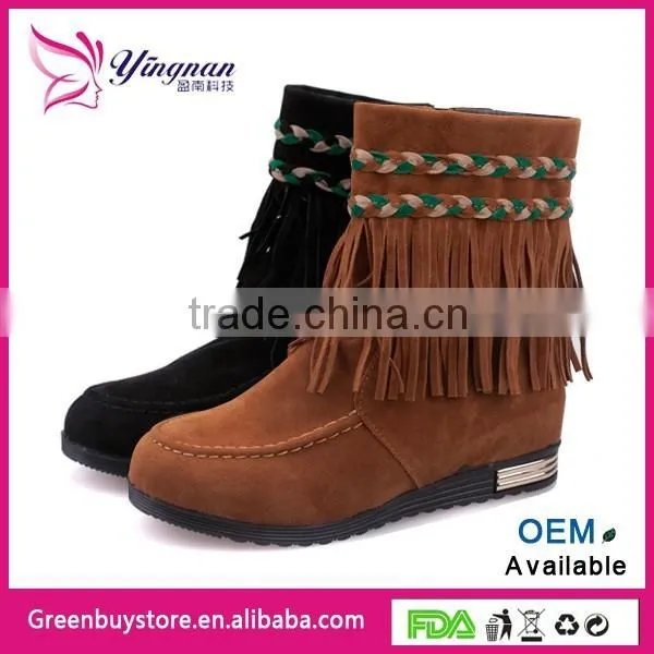 Free Shipping Women Short Boots Winter Warm Low Heels Boots 2 Colors Ankle Tassel Boots photo-2