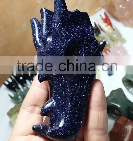 Hotsale Natural Blue Sandstone Crystal Dragon Skull for Gift photo-2