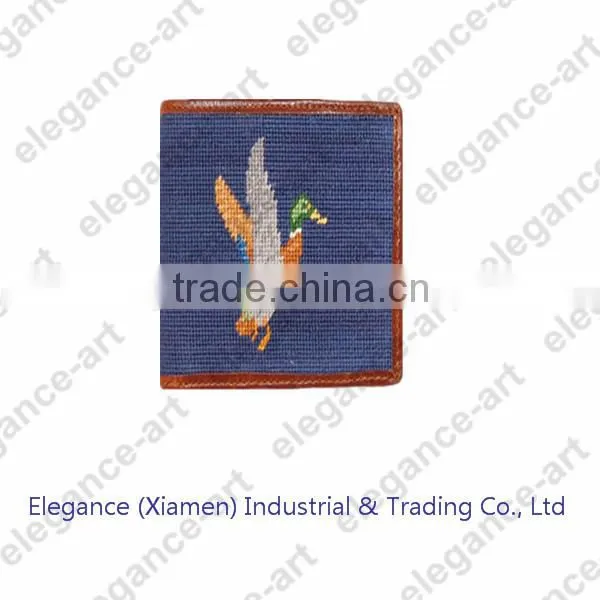 Customized Bi-fold Wallets Duck Needlepoint Wallets for Light Navy
