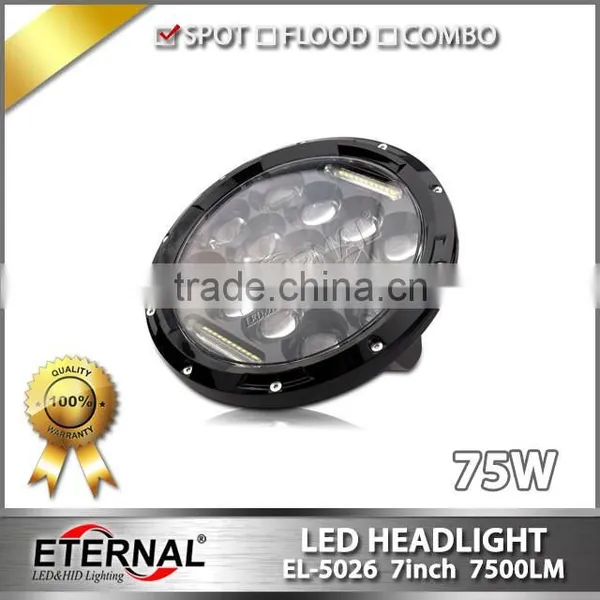 75W 7" Round LED Headlights Hummer Jeep Wrangler CJ TJ JK Prewired H4 photo-3