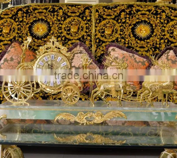 Royal Brass and Crystal Decorated Art Table Clock, Luxury Design 24K Gold Plated Table Clock, Empire Gold Gilt Table Clock photo-6