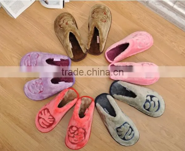 Wholesale Stock Small Order High Quality Coral Fleece Couple Thermal Shoes photo-2