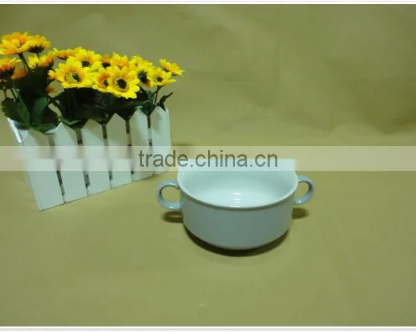 Wholesale Stocked Round With Two Handle Ceramic Soup Bowl photo-4