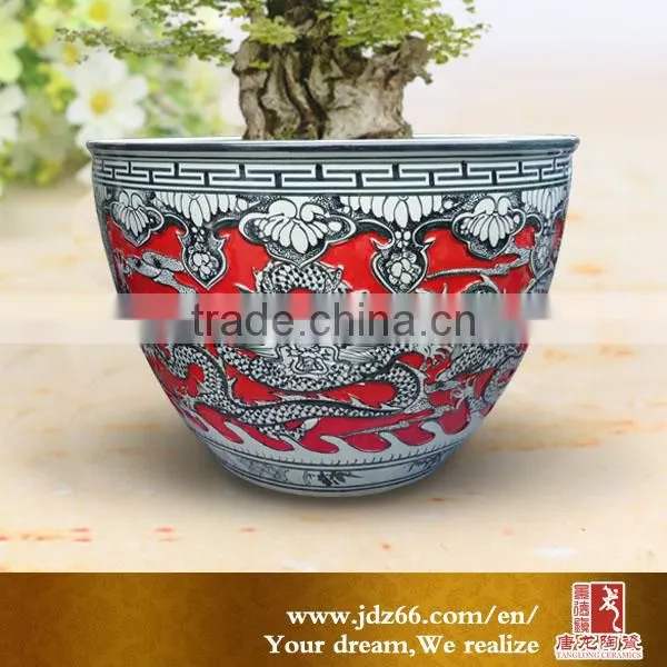 Modern Design Excellent Quality Engraved Dragon Hand Painted Ceramic Pottery Big Vat for Decoration photo-3