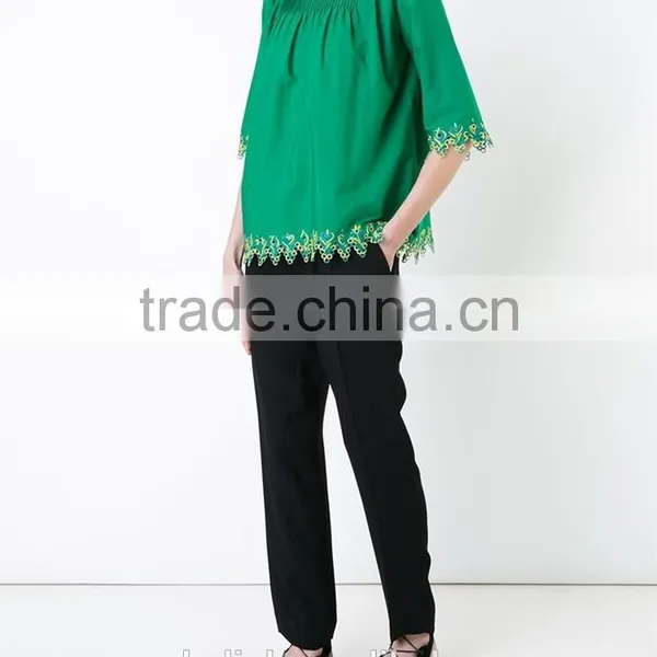 Unique Design Ladies Green Embroidered Blouses Customized photo-3