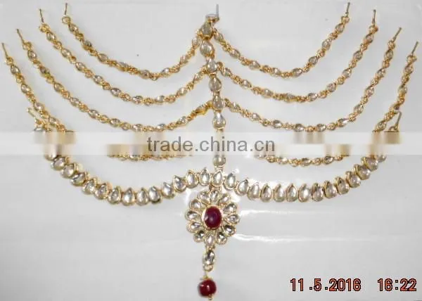 KUNDAN MATHAPATTI DAMINI maang TIKA GOLD TONE CRYSTAL hair accessory