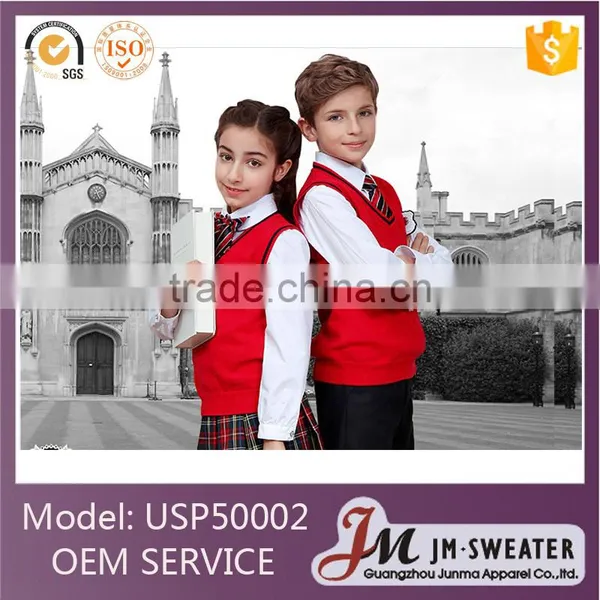 Red Sleeveless Unisex Sweater Vest School Uniforms Design With Picture Primary
