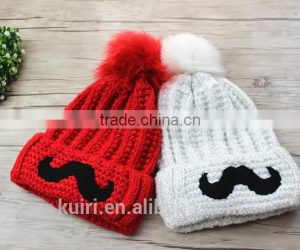 Cartoon Smile Face Lovely Acrylic Knitted With Faux Fur Ball Beanie Women Men Autumn Winter Cap Warm Hat photo-3