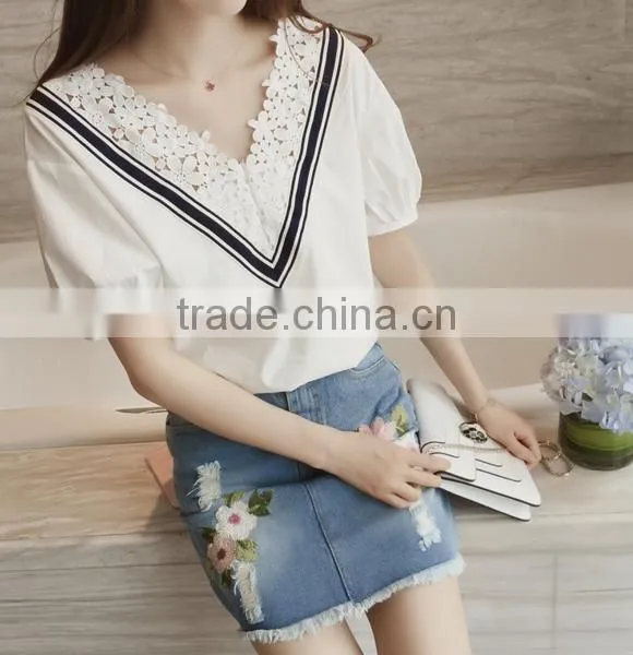 2017 New Design Sexy Women Tops Stitching Hollow Comfortable Women's Lace T-shirt photo-5