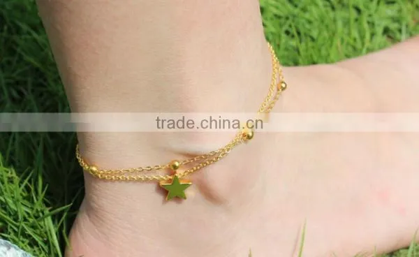 Double Layer Stars Beads Charm Foot Sandal Chain Anklet Bracelet Jewelry Silver Gold photo-2