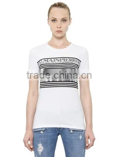 OEM China Manufacturer Silk Screen Printing White T-Shirts For Women,Girls Short Sleeve Slim Cotton T Shirts photo-2