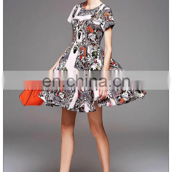 High Quality Short Sleeve Rayon Cute Print Dress for 2016 Summer photo-4