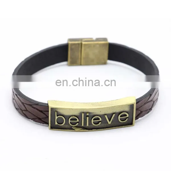 Stainless Steel and Black PU Leather Bangle Bracelets for Men 2017 photo-3
