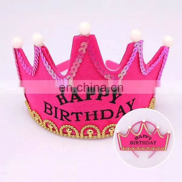 MCH-2316 New Wholesale Party Decoration Led Flashing Happy Birthday King Princess Tiara Crown Headband Hat photo-4