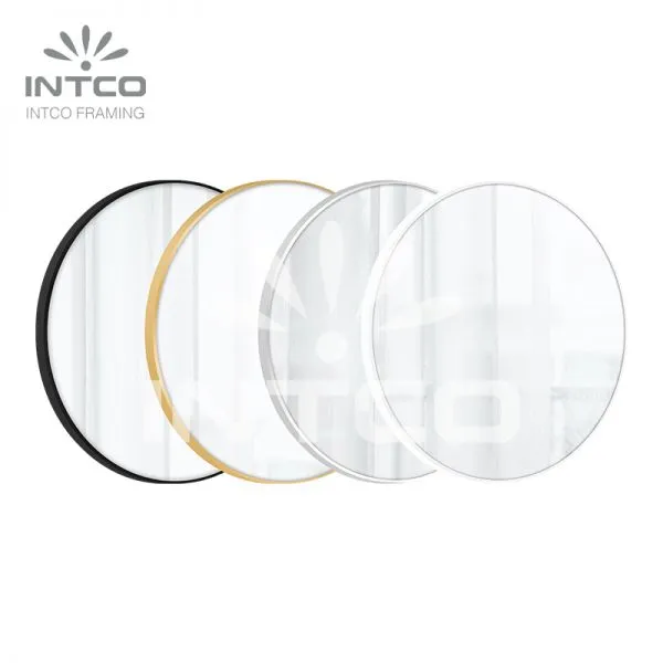Aluminum Framed Round Mirror, Gold Round Wall Mirrors, Bathroom Mirror Metal Frame photo-3