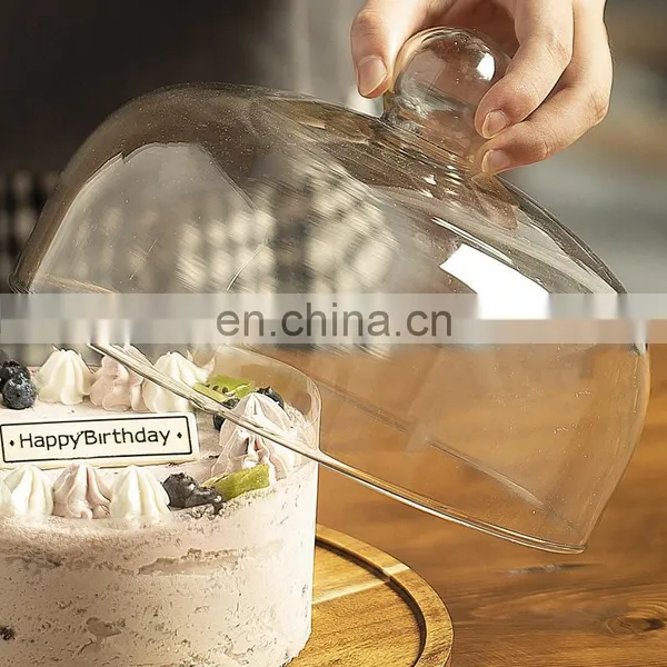 Food Grade Transparent Dustproof Cake Glass Cover Food Cover Cake Pan Glass Cover With Bamboo Tray photo-4