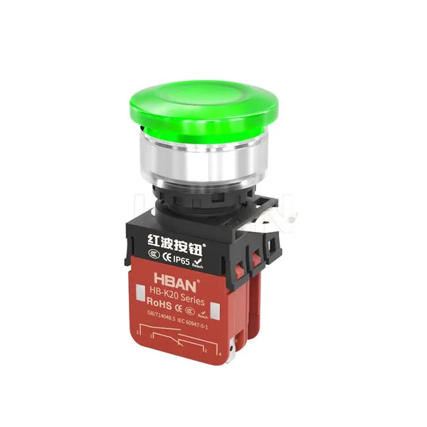 Ip65 30mm Mushroom Head Green Dot Illumination 12v 1NO 1NC Stop Start Button Self Recovery