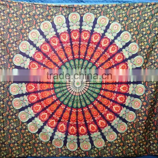 Traditional Bohemian Hippie Cotton Bedsheet Ethnic Beach Throw Custom Printed Mandala Tapestry photo-3