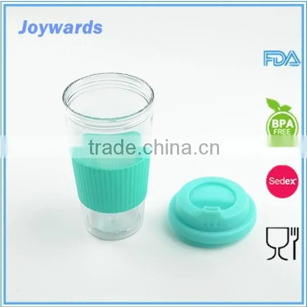 Double Wall PP Plastic Coffee Travel Mug With Silicon Band photo-3
