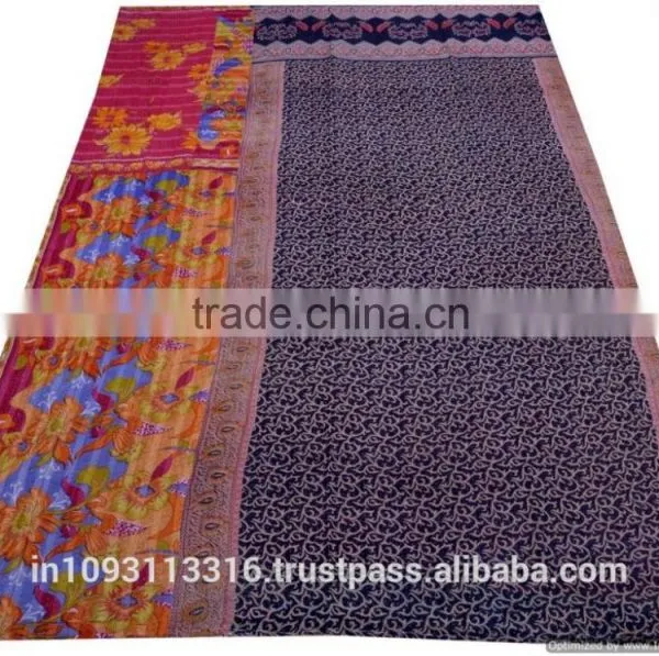 Vintage Kantha Quilts Reversible Sari Quilt | Handmade Kantha Quilts