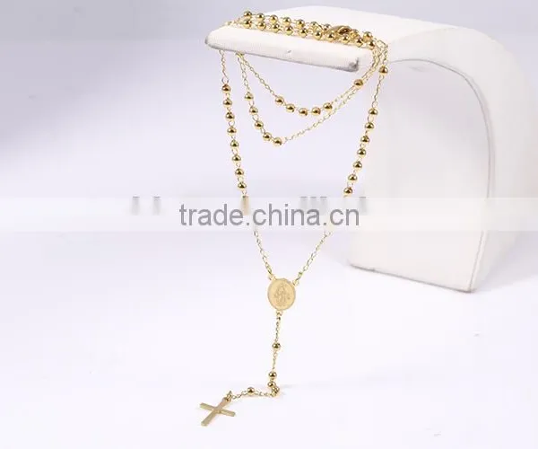 2016 New Arrival Vogue Gold Plated Small Beads Long Chain Cross Necklace photo-3