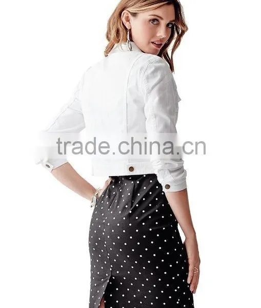 Branded Custom Women's Cropped Denim Jacket in Optic Vintage White Wash photo-3