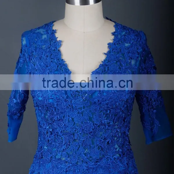RSE674 Elegant Lace Vintage Royal Blue Mother Of The Bride Evening Dresses photo-3