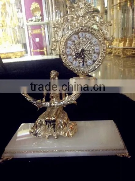 Magnificent Bright Gold Gilt Brass Mantel Clock, Black Marble Base Mantel Clock photo-5