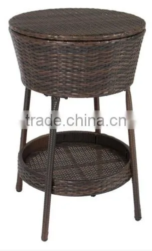 Wicker Ice Bucket Outdoor Patio Furniture All-Weather Beverage Cooler with Tray