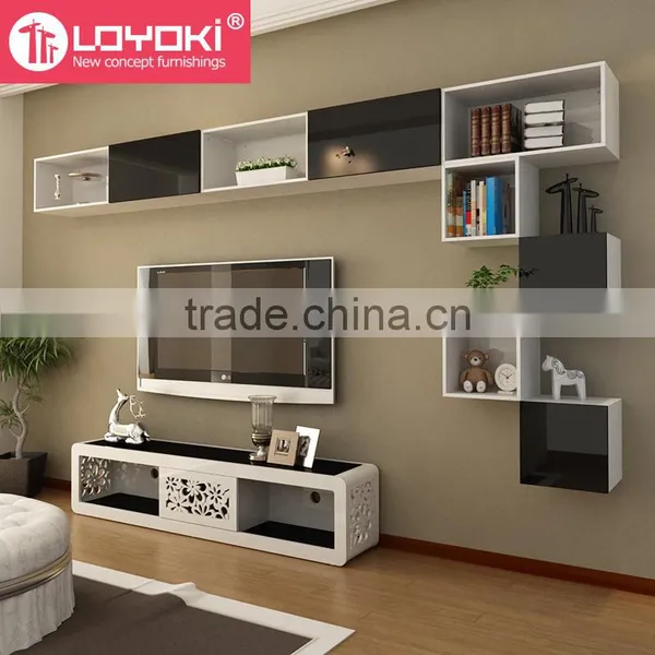 Home Furniture New Design Assembly Wood Wall Shelf for Living Room Colorful MDF Wooden Storage Cabinet photo-3