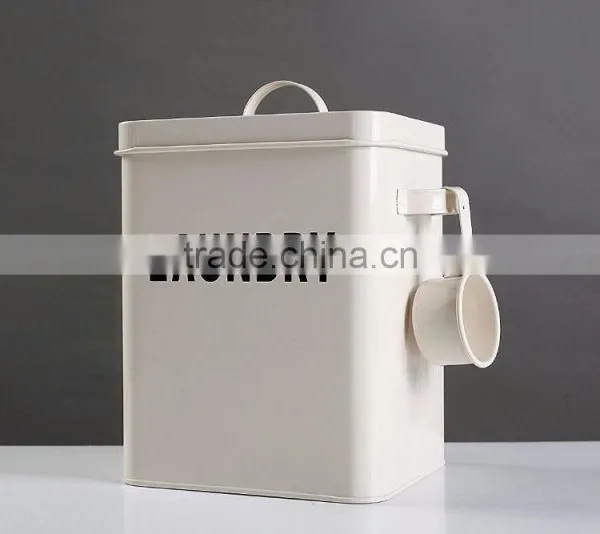 Laundry Powder Storage Box Washing Tablet Retro Metal Container Tin With Scoop photo-2