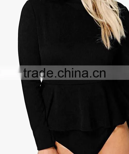 2016 Fashion Wholesale Custom Sexy Girl Plus Size Long Sleeve Plain Red Women Bodysuit photo-3