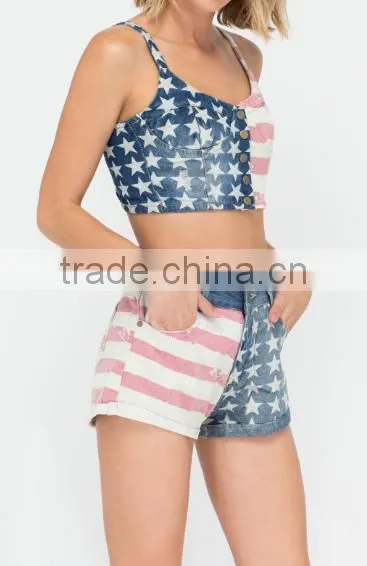 2017 Fashion American Flag Sets Woman Sexi Tops and Panty photo-3