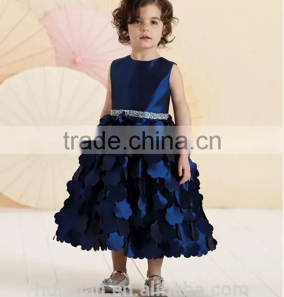 High Quality Satin Beaded Baby Gown Red Flower Girls Dresses photo-4