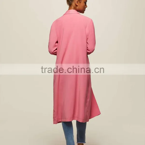 Lapel Collar Women's Long Windbreaker Latest Winter Autumn Pink Trench Coat photo-2