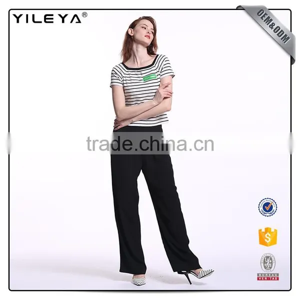 China Manufacturer Striped White Short Sleeve Ladies T-shirt photo-3