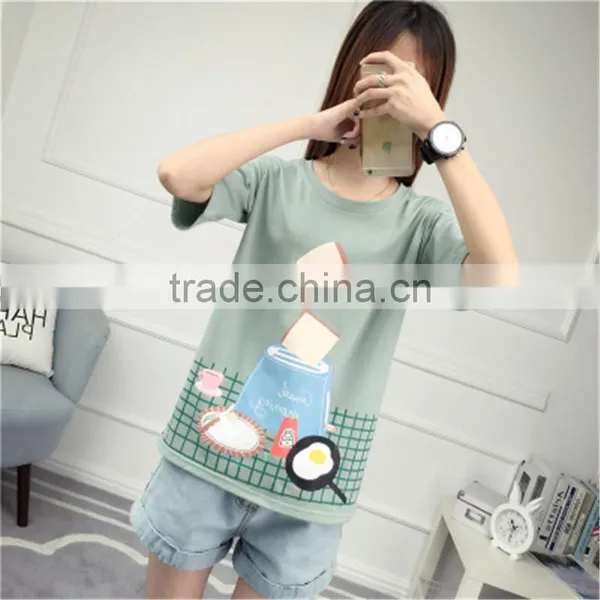 2017 New Women's Short Sleeve Sets Loose T-shirts Printed Round Collar Women's College Wind Coat photo-4