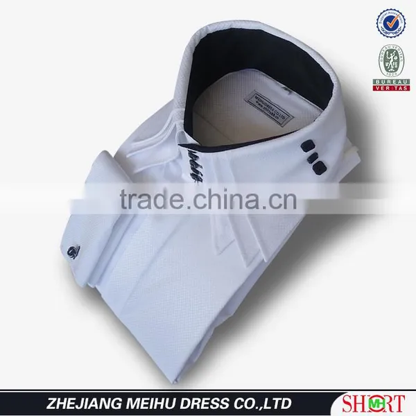2017 Men's 100% Cotton Luxury Dress Formal White Solid Roll Collar Shirts Wholesale French Cuff photo-2