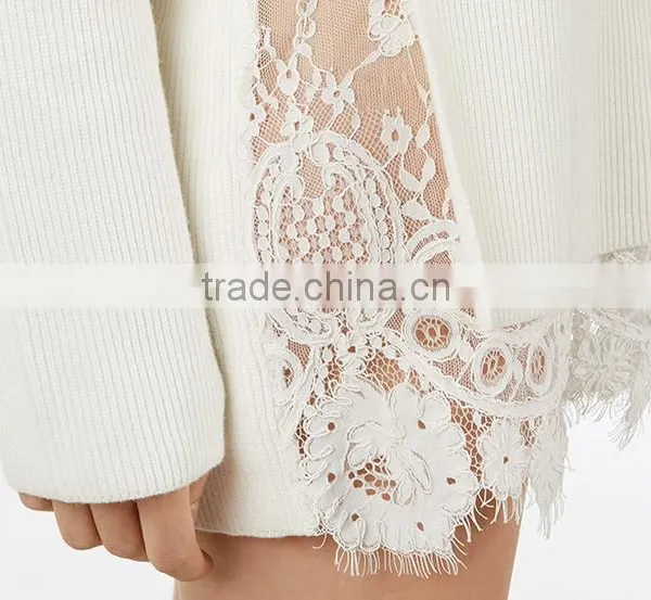 Women's Autumn Fitted Lace Bottom Long Knittting Turtleneck Sweater Tops With Lowest Price photo-6
