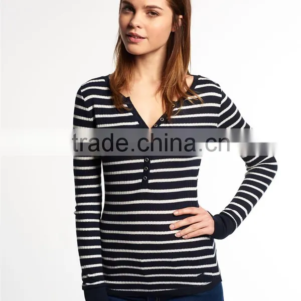 2016 China Manufacturer Shandao Latest Casual Style Autumn Long Sleeve Bodycon Striped Knit Cotton Women Fashion Tops photo-2