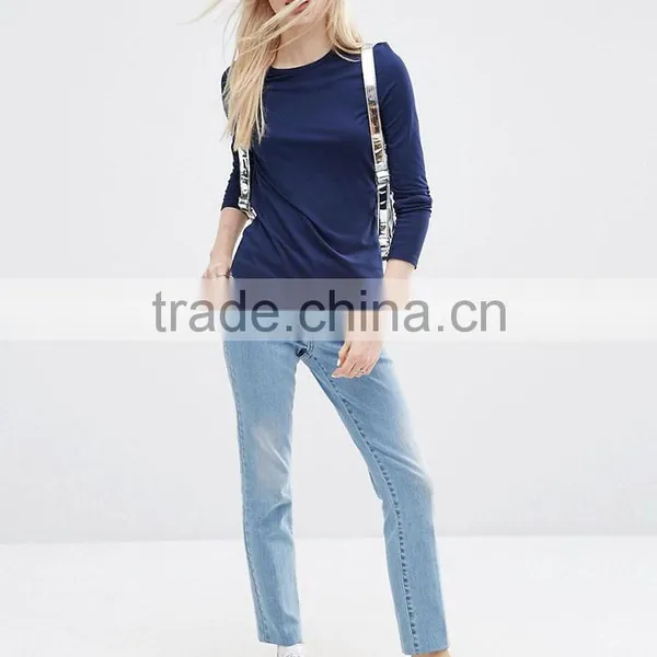 High Quality OEM Manufacturer 180g Latest Design Slim Fit O-neck Long Sleeve Ladies Spandex Wholesale T-shirts photo-4