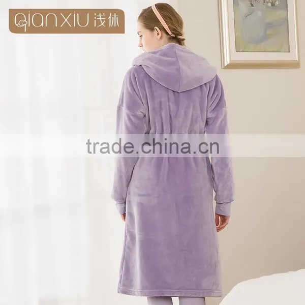 New Arrival Qianxiu Wholesale Cheap Female Elegant Gray Comfort Hoodies Flannel Pajamas photo-6