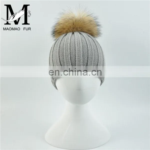 Wholesale New Fashion Hat With Raccoon Fur Ball Hand Knitted Baby Hat