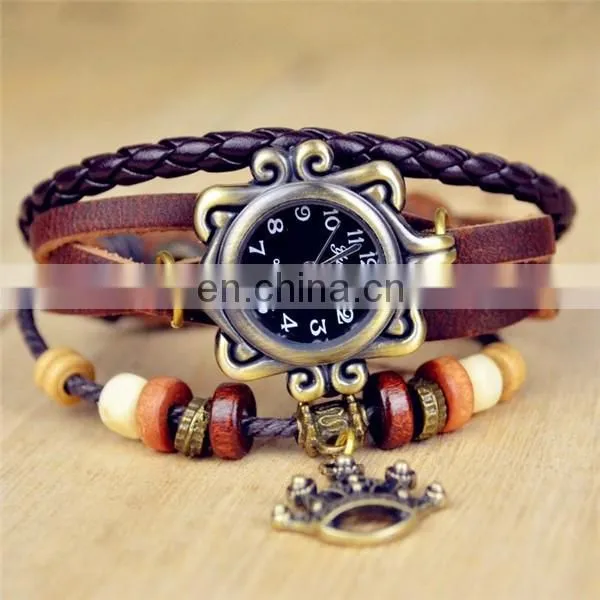 2014 Hottest Sales Leather Retro Wrap Wrist Bracelets Lady Watch