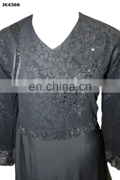 Designer Floral Printed Dubai Burkha With Black Diamond Stone Work / Casual Occasion Wear Abaya (dubai Abaya 2017) photo-2