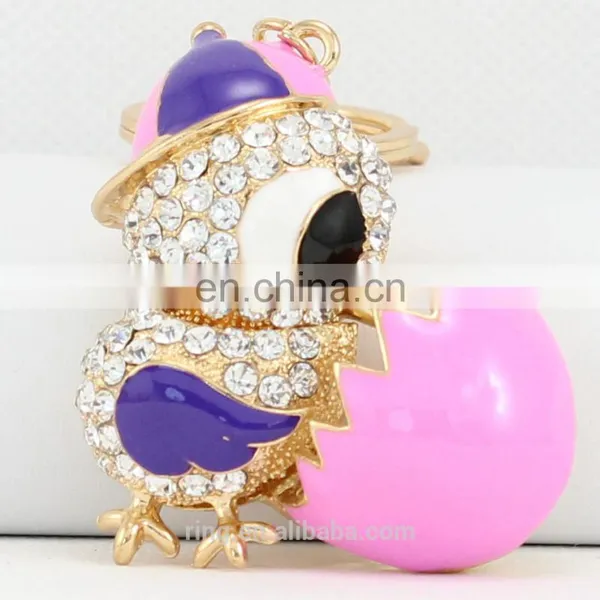 New Arrive Cartoon Cake Cute Rhinestones Small Chick Keychain/ photo-3