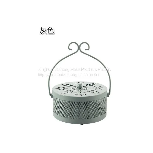 Iron Fireproof Mosquito Coil Box Tray Household With Lid Gray Color photo-2