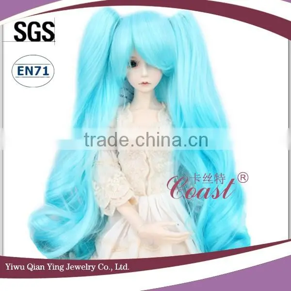 Long Dark Blue Synthetic Doll Wig With Two Curly Clip Ponytail photo-5