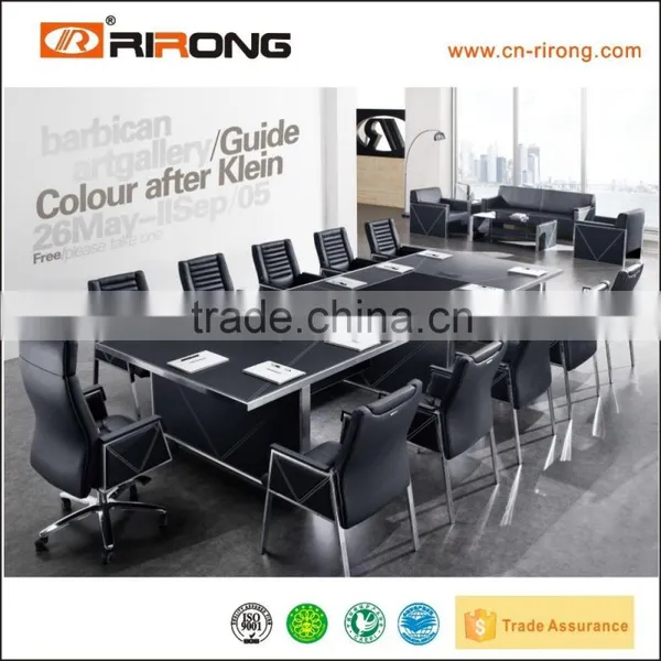 Darker leather stainless steel glass top meeting table