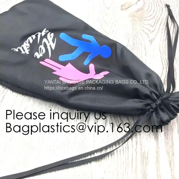 Customized Satin Hair Bag,Small Recyclable Gift Bag,Double Satin Drawstring Bag,Luxury Shinny Cream Satin Pouch With Ribbon photo-4